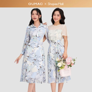 Đầm nữ GUMAC hoa thiết kế phối nơ eo sang trọng  DD03045