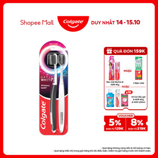 Bộ 2 bàn chải Colgate trắng răng Optic White đầu chải to, lông chải 2 tầng xoắn kép