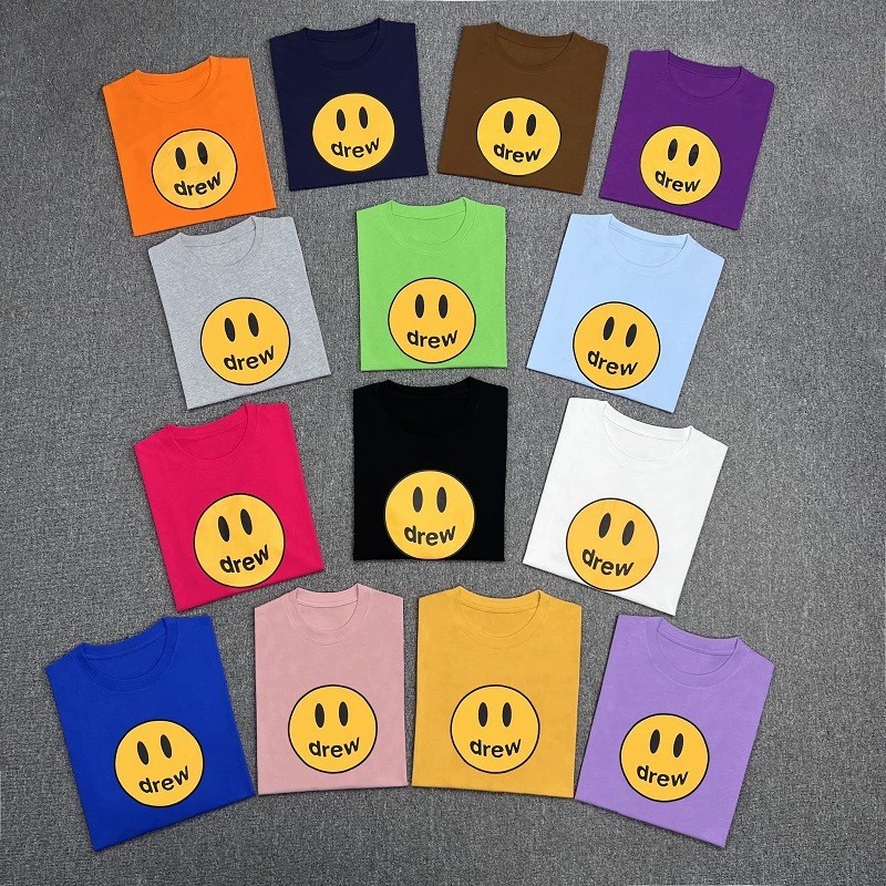 WLN2 DREW Smiley face Bieber-style couple's high street outfit FOG Solid color short-sleeve, long-sl