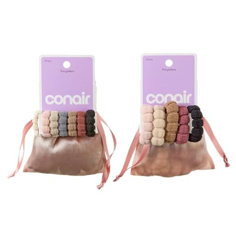 Conair Dây buộc tóc đuôi ngựa Luxe 64 cái, không gây đau tóc, phụ kiện tóc nữ, màu trung tính