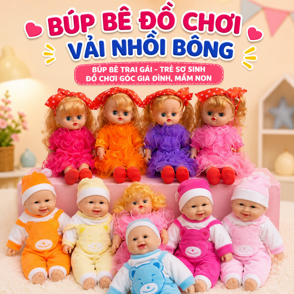 Búp bê đồ chơi vải nhồi bông, búp bê trai gái, trẻ sơ sinh, đồ chơi góc gia đình, mầm non