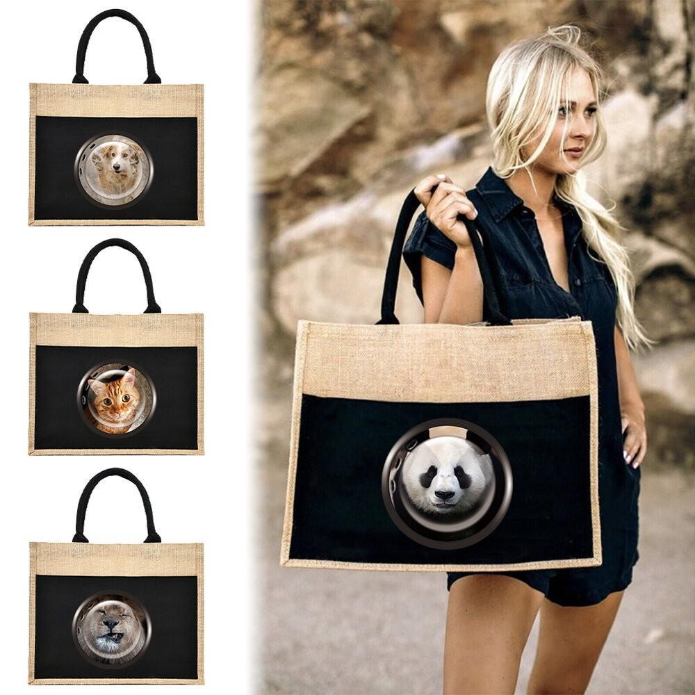 Jute Tote Bag Shopping Bag Handbag Black Fashion New Design Woman's & Man's Canvas Handbags