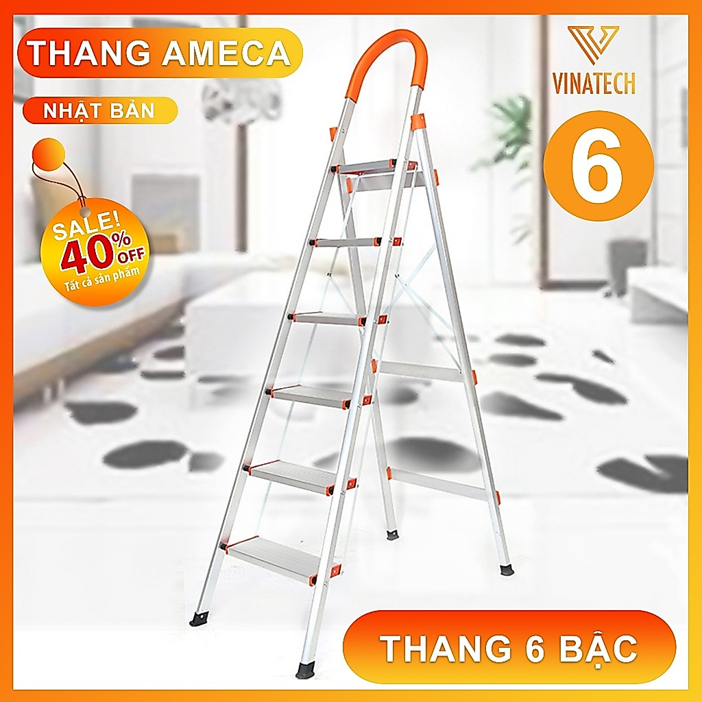 Thang Nhôm Ghế Gấp Gọn Chữ A 3-7 AMECA Bậc Thông Minh, Thang Gấp Inox 304 Xếp Gọn Gia Đình MKS068