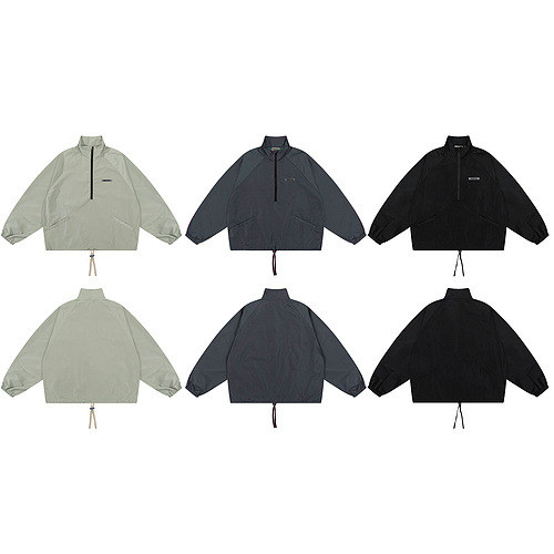 QINP FOG Reflective double-layer jacket, high street bomber jacket, half-zip stand-up collar coat, u