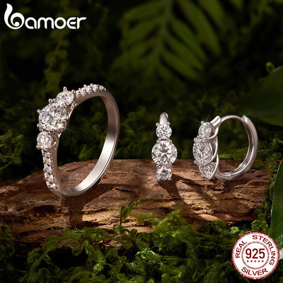 Bông tai vòng Moissanite ba tông màu bạc Bamoer 925 có giấy chứng nhận Trang sức thời trang dành cho nữ Quà tặng