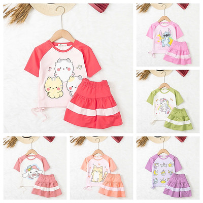 Bộ cộc tay mùa hè LITIBABY thun cotton chân váy, size 4 đến 10 tuổi