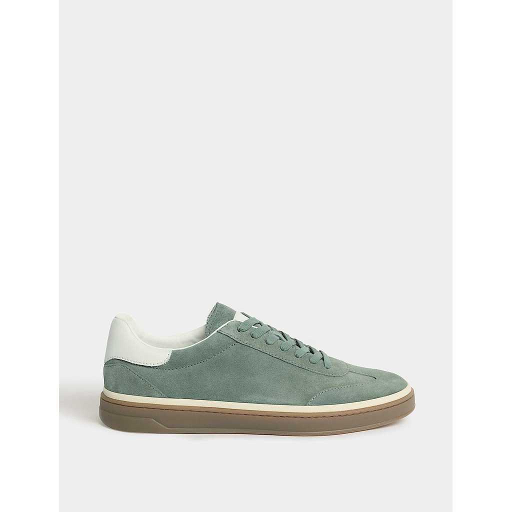 M&S - Men Shoes - Suede Lace-Up Trainers - GREEN