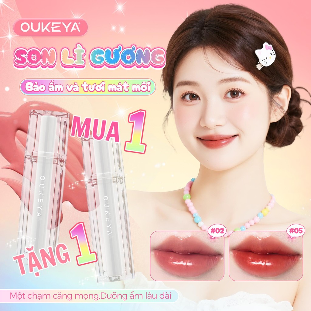 （Mua 1 tặng 1）OUKEYA SON BÓNG – KHÓA MÀU 24H  8 màu thời thượng – Lên màng không dính – Bền màu khôn