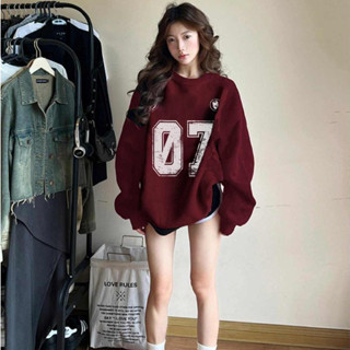  áo sweater nữ form rộng màu đỏ Salute girl phố âu mỹ mùa đông áo tay dài nỉ 