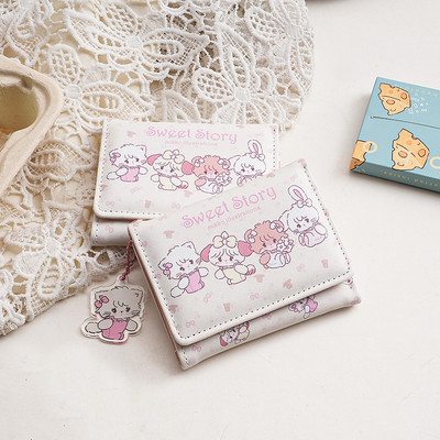 Hoạt Hình Ngọt Ngào In Hình Động Vật Ví Nữ Vuông Dễ Thương Mini Trifold Ví Tiền Mặt Tiện Lợi