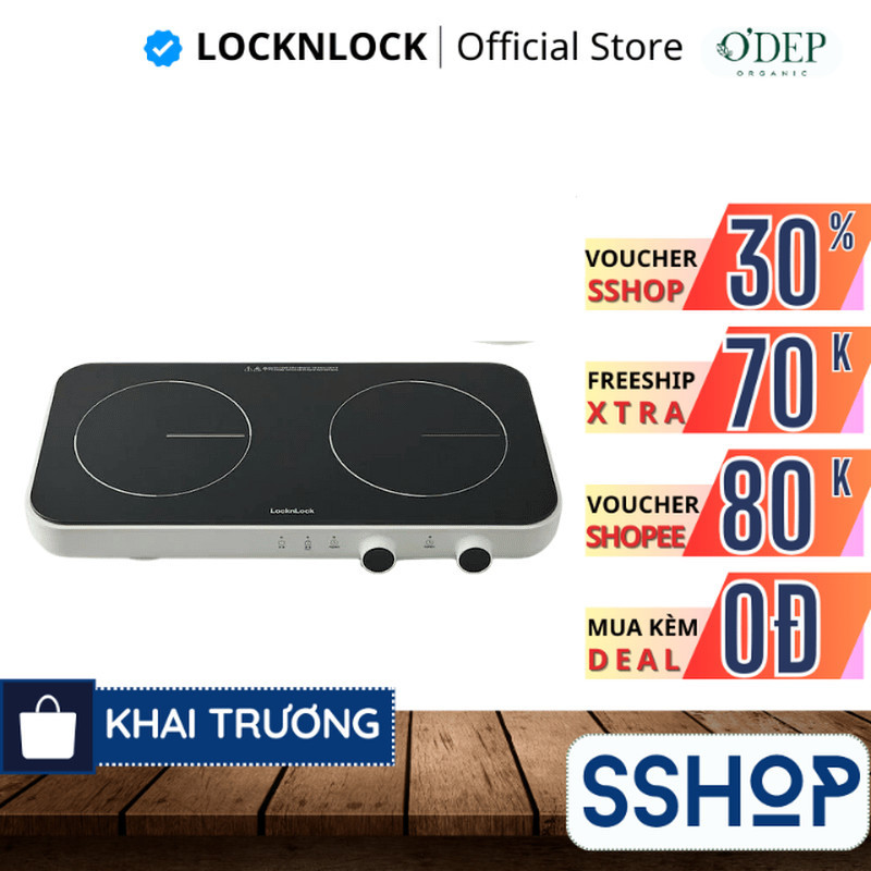 Bếp điện từ đôi LocknLock mặt kính 1300W-1500W Square Double Induction EJI326WHT Màu Trắng - SSHOP S