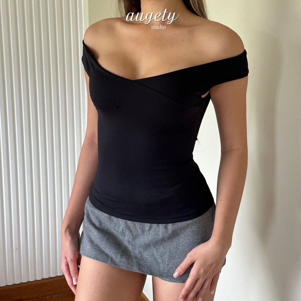 Áo Thun Ôm Chiết Eo Trễ Ngang Vai Augety Studio RACHEL TOP | BigBuy360 - bigbuy360.vn