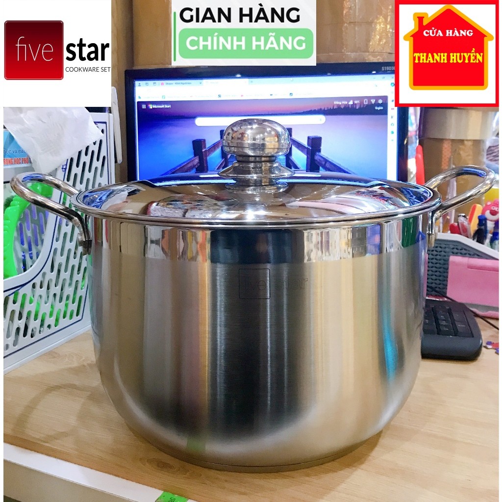 [Chính hãng FiveStar] Size 30cm - Nồi luộc gà 3 đáy inox 430 cao cấp FiveStar bếp từ nắp Inox