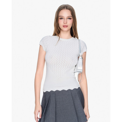 GIGI - Áo dệt kim nữ ngắn tay cổ tròn phom ôm tôn dáng_G1305K242710-00
