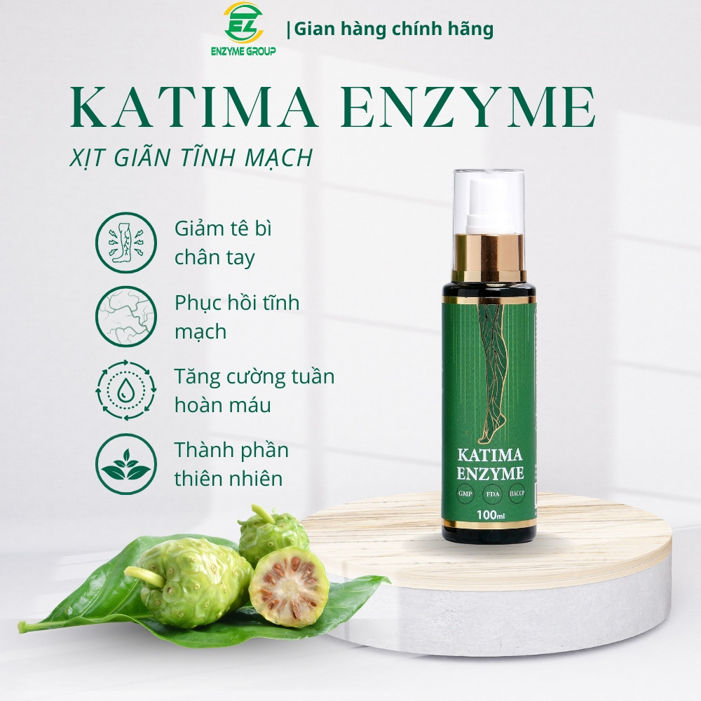 Xịt giãn tĩnh mạch Katima Enzyme hỗ trợ làm dịu cơn đau và tê bì chân tay 100ml - ENZYME GROUP