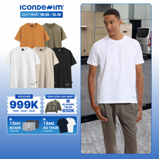 Áo Thun Nam ICONDENIM trơn cổ tròn cotton ICONDENIM form oversize ICDN Studio in nhũ bạc co giãn thoáng mát ATID0140