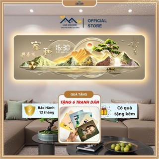  Tranh tráng gương LED 3D đồng hồ điện tử Sơn Thủy Hữu Tình treo phòng khách phong thủy 