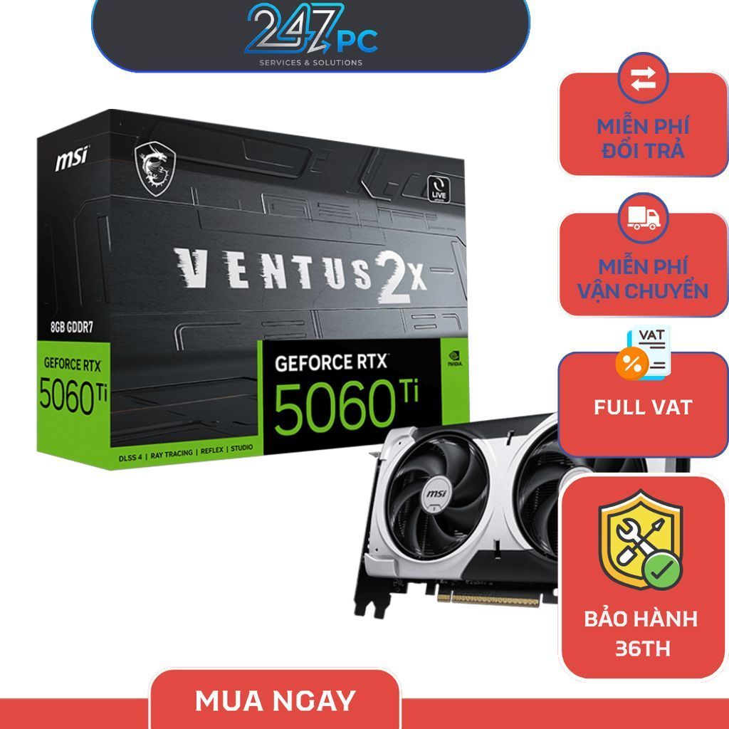Card Màn Hình MSI GeForce RTX™ 5060 Ti 8G VENTUS 2X PLUS - Bảo hành 36 tháng | BigBuy360 - bigbuy360.vn