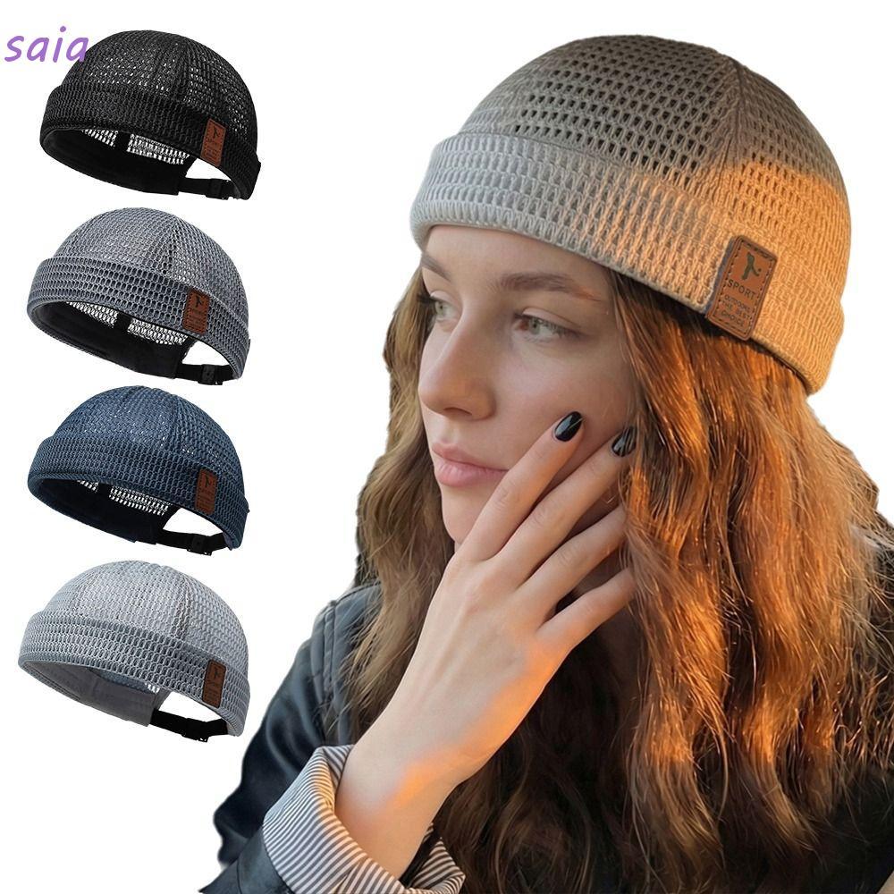 SAIA Melon Skin Hat, Lưới siêu nhẹ Docker Beanies Hat, Casual thoáng khí có thể điều chỉnh vành Skul