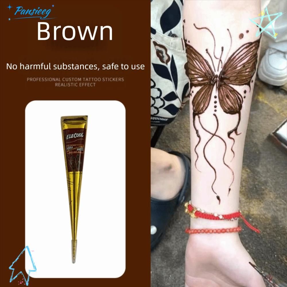 PANSIEEG Henna Tattoo Cream, Bán vĩnh viễn Màu nâu đen Henna Paste Cone, Kem Henna tạm thời Dễ sử dụ