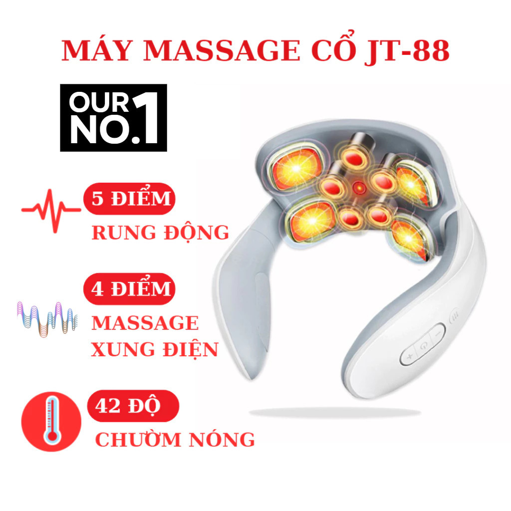 Máy Massage Cổ Vai Gáy JT88, Xung Điện, Nhiệt Hồng Ngoại, Pin Sạc, Giảm Đau Mỏi Cổ Vai Gáy