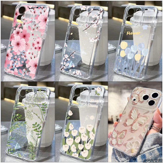 Tím Tulip Hồng Hoa Xanh Lá Cây Cây Vỏ Điện Thoại Cho IPhone XR 11 12 13 14 15 Pro 14 15 Plus I11 I12