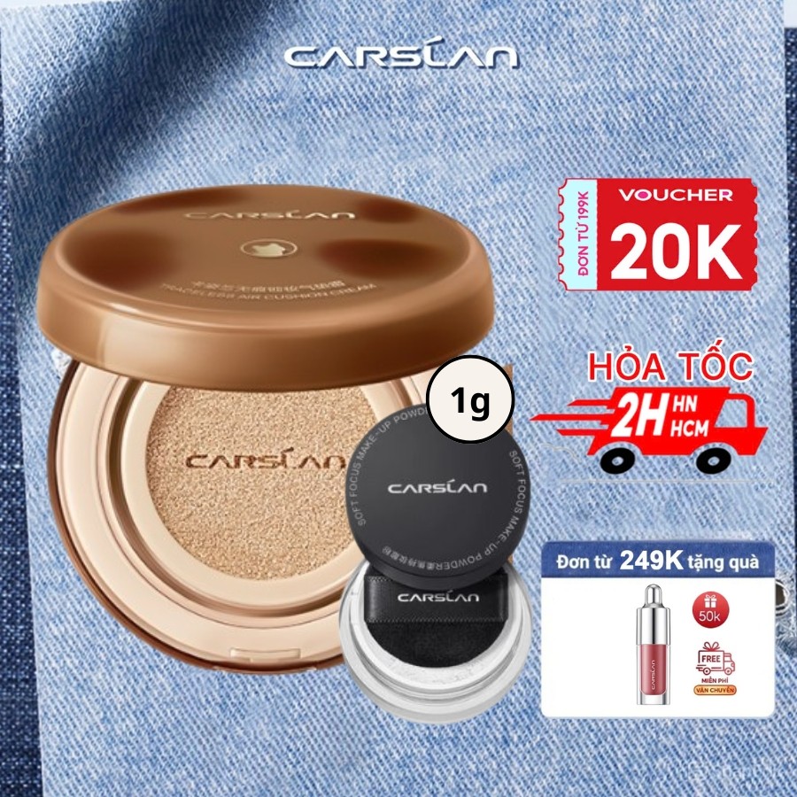 Combo Cushion CARSLAN Cho Da Hỗn Hợp + Phấn Phủ Mini 1g Kiềm Dầu Giữ Nền Lâu Trôi Makeup Tự Nhiên