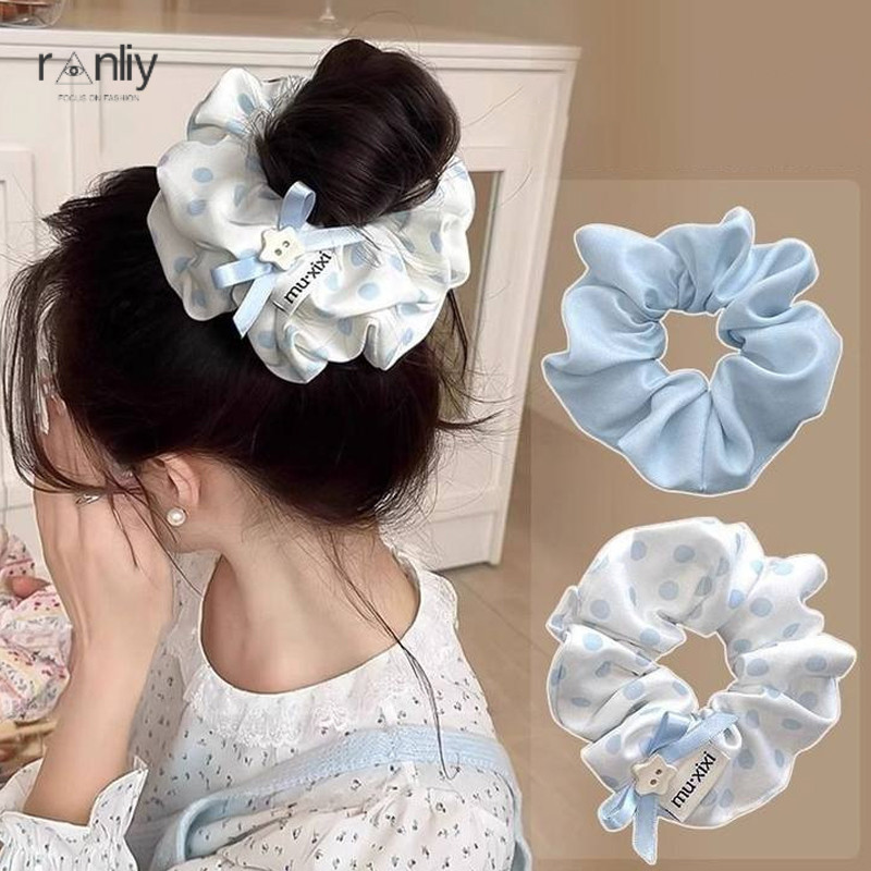 🍑RY🍑Thời trang Hàn Quốc nơ xanh chấm bi dây tóc nữ ins dễ thương sinh viên quà tặng sinh nhật