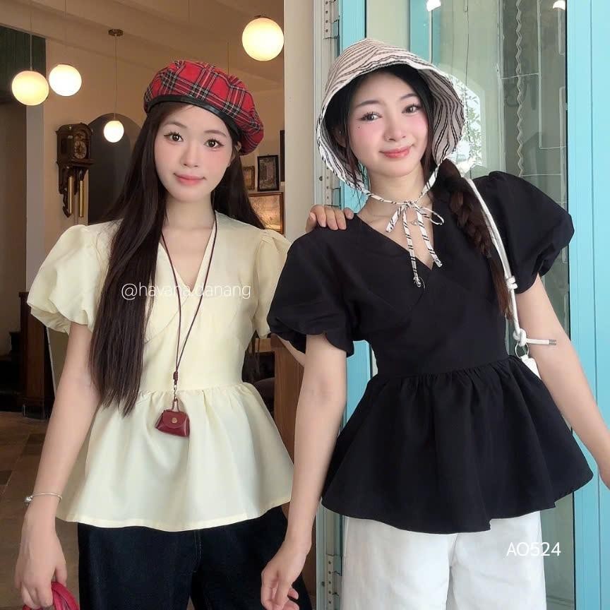 Áo FIORA tay bồng cổ tim dáng xoè AO524