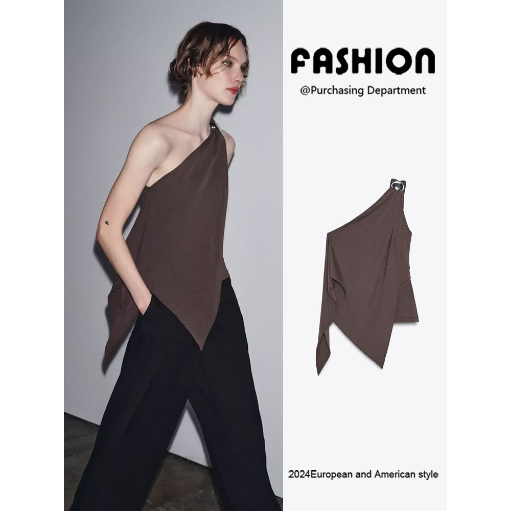 ZARA2025 Áo thun nữ thiết kế bất đối xứng không tay