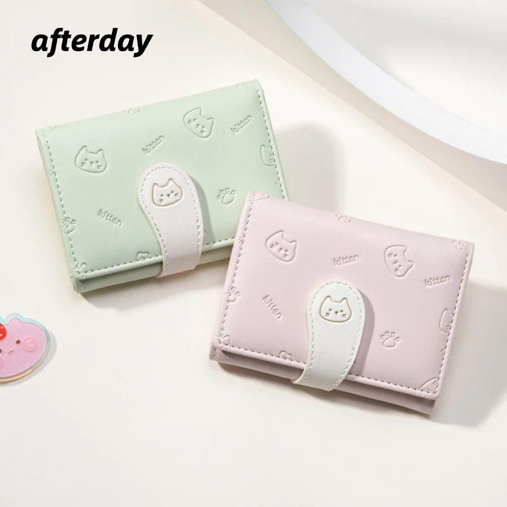 AFTERDAY568 Ví nhỏ ngắn dễ thương, Túi ID bé gái Ví in hình mèo con thời trang, Hộp đựng thẻ Ví đựng