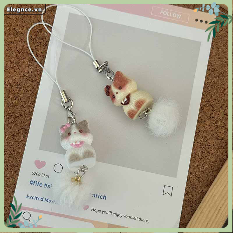 【Elevn】Mặt dây chuyền hình mèo Xiêm 3D hoạt hình dễ thương cho bé gái Dây đeo điện thoại hình trái tim bằng | BigBuy360 - bigbuy360.vn