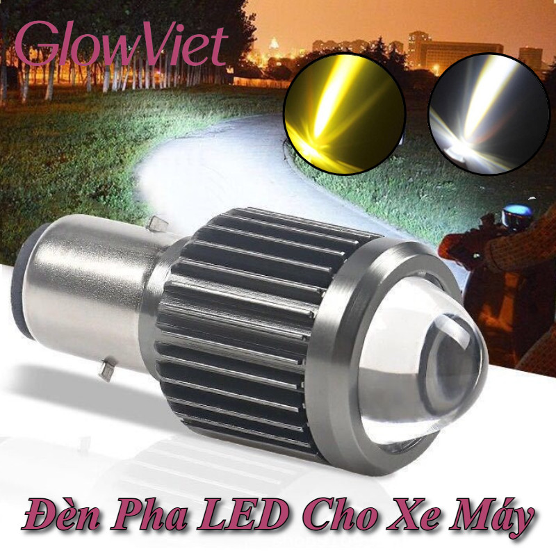 Đèn pha LED xe máy H4/BA20D, Siêu sáng 2 màu (trắng/vàng), chống chói, dễ lắp cho mọi dòng xe