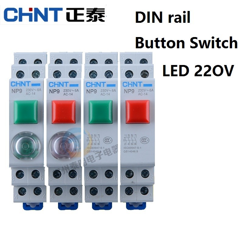 1PC CHINT NP9 thẻ nút nhấn DIN nút ray thiết lập lại với đèn chuyển động LED 220V