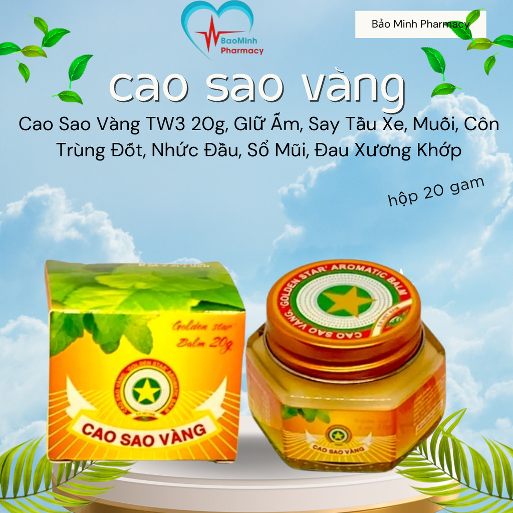 Cao Sao Vàng TW3 20g, GIữ Ấm, Say Tầu Xe, Muỗi, Côn Trùng Đốt, Nhức Đầu, Sổ Mũi, Đau Xương Khớp