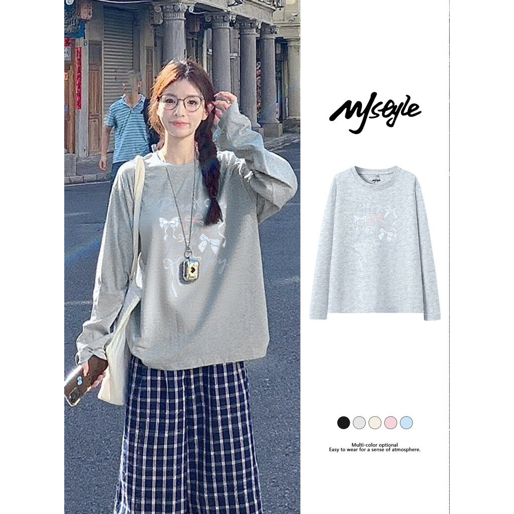 áo thun tay dài áo quây Áo phông nữ dài tay mẫu mới mùa thu MJstyle áo mặc trong rộng rãi thiết kế á