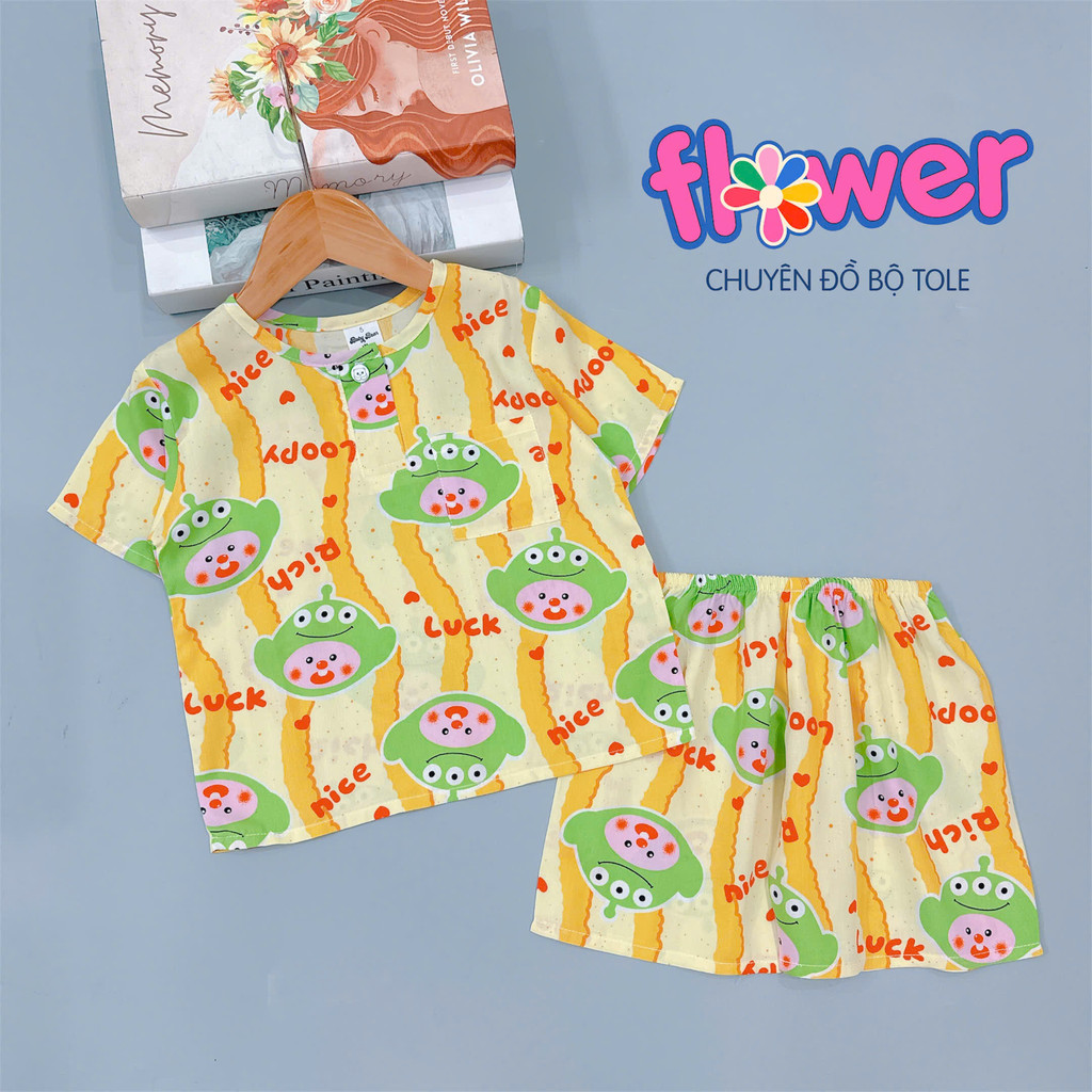 Bộ lanh bé trai tay ngắn quần ngắn cổ trụ 10-45kg - Đồ bộ tole Flower