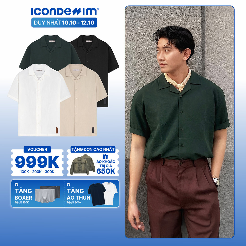 Áo Sơ Mi Linen Nam ICONDENIM Tay Ngắn Cuban CigarCraft Form Relaxed SMID0194