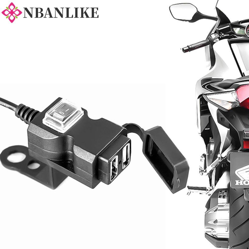 NBANLIKE Tay Lái Xe Máy Sạc Ổ Cắm Điện Cổng USB Kép 12V Chống Nước 5V 1A / 2.1A Phụ Kiện Xe