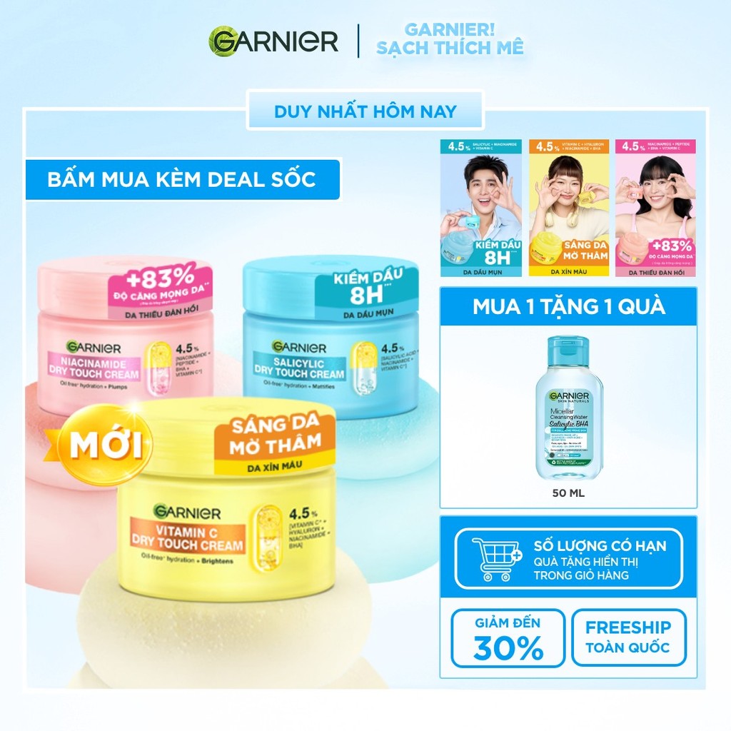 MỚI! Kem dưỡng ẩm Garnier kết cấu ráo mịn như Mochi cấp ẩm 48H cho da căng mịn 50ml - Garnier Dry To
