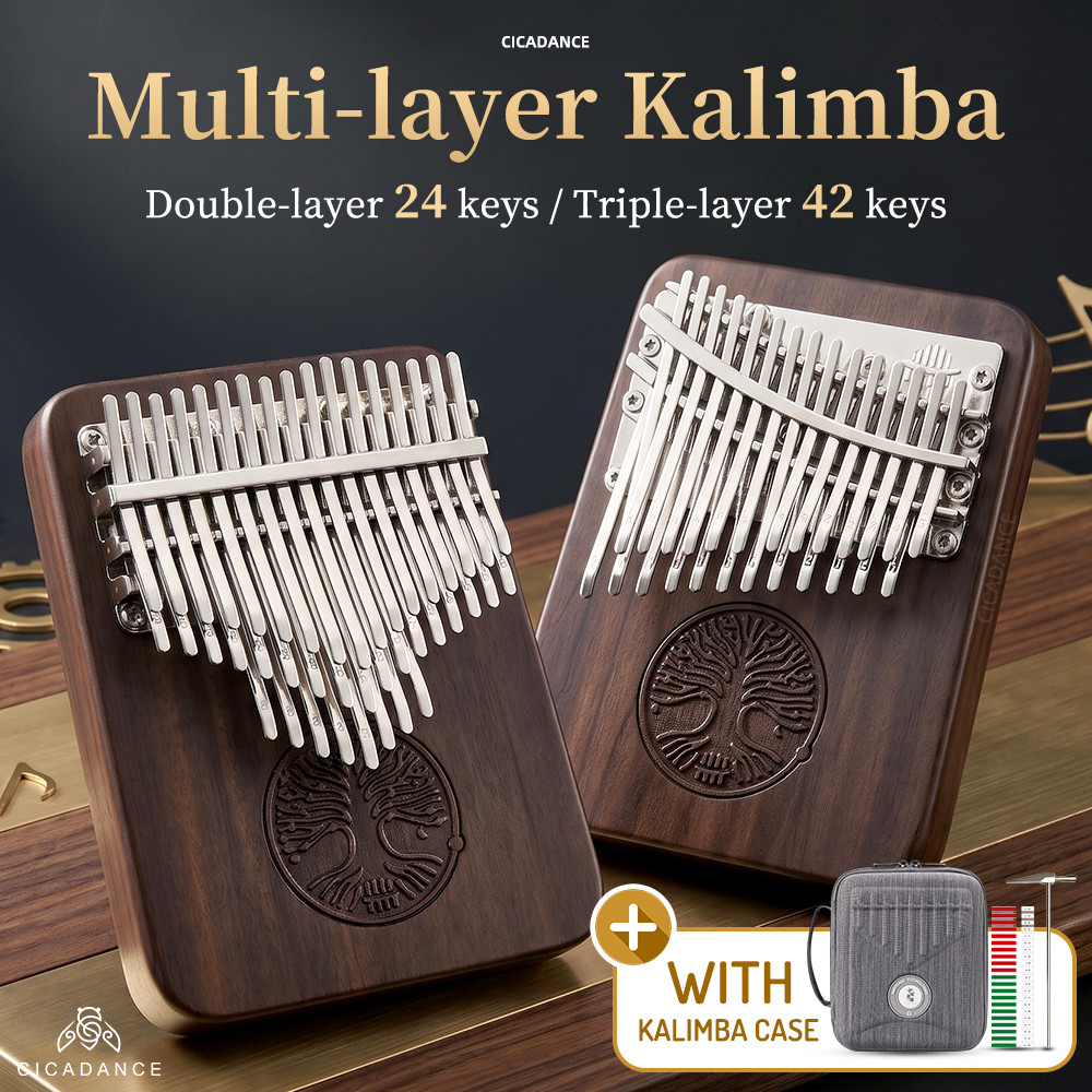 Hluru Quả óc chó châu Phi 24 phím 42 phím Kalimba Hai / Ba lớp Chromatic Thumb Piano Ghi âm chuyên n
