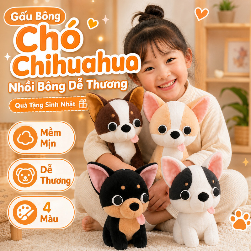 Gấu Bông Chó Chihuahua Nhồi Bông Dễ Thương để Bàn Trang Trí Phòng Ngủ Quà Tặng Sinh Nhật