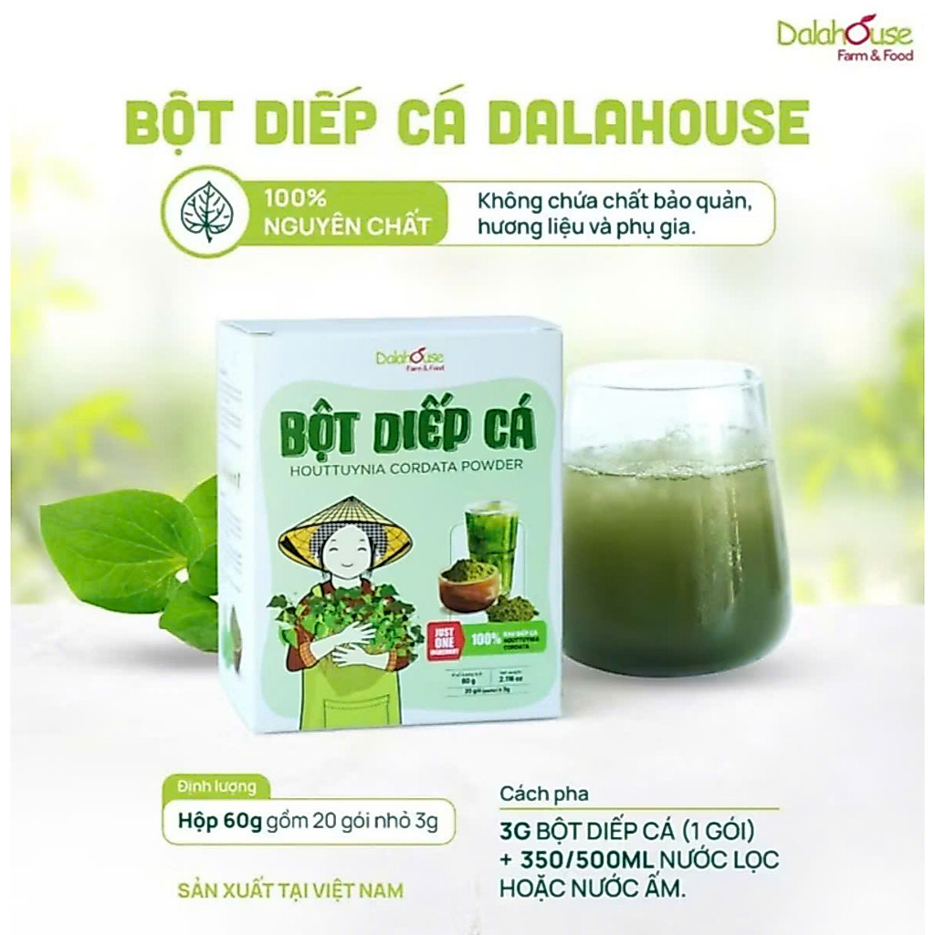 Bột diếp cá Dalahouse sấy lạnh nguyên chất Dalahouse - Hộp 20 gói tiện lợi/ Hộp giấy 120gr