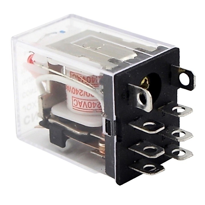Relay trung gian LY2N-J rơ le kiếng 8 chân dẹp lớn điện áp 12VDC, 24VDC, 220VAC kết hợp đế PTF08A