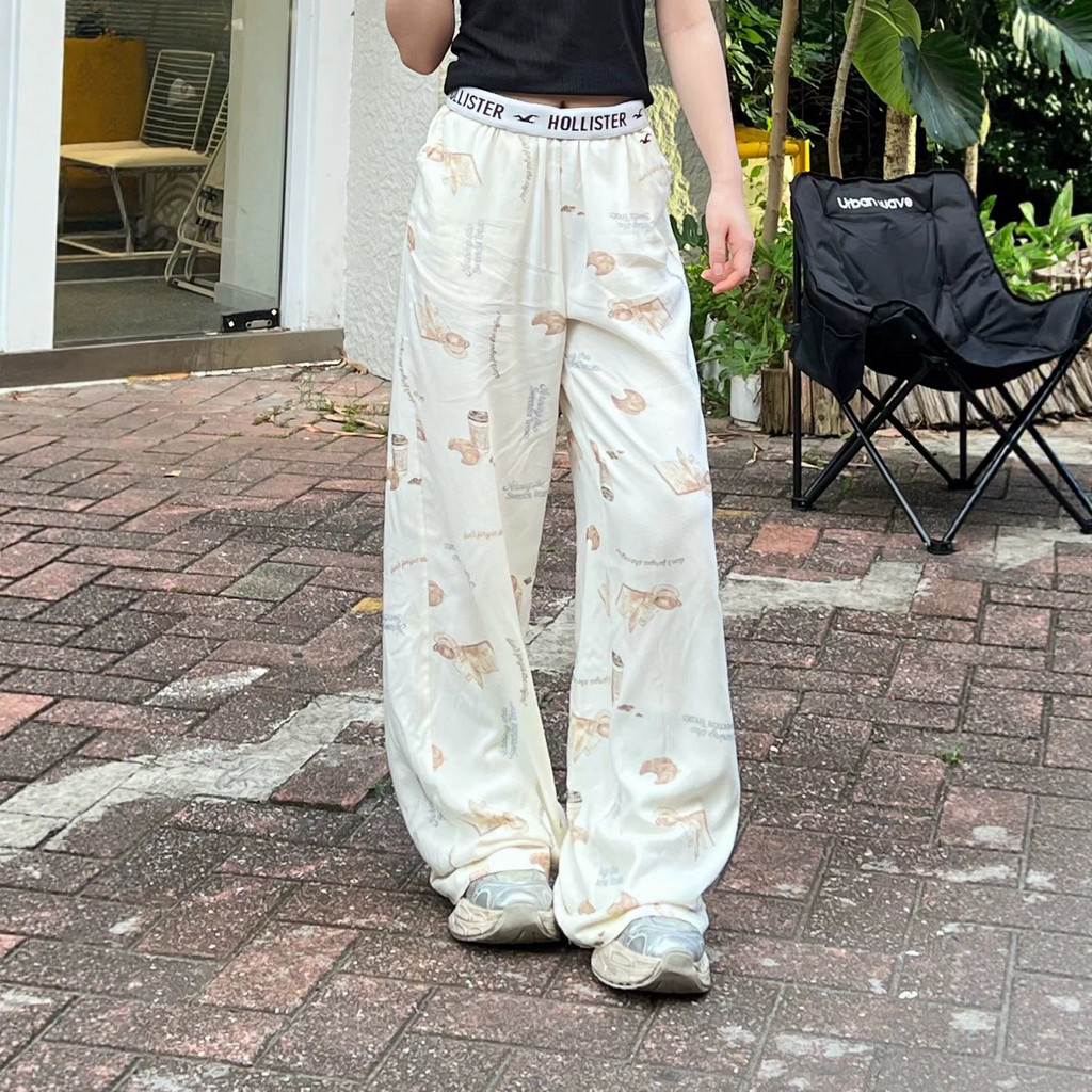 ZXOV HCO Little Seagull Plaid Letter Print Cuffed Ribbed Casual Pants in Beige, Super Popular Women'