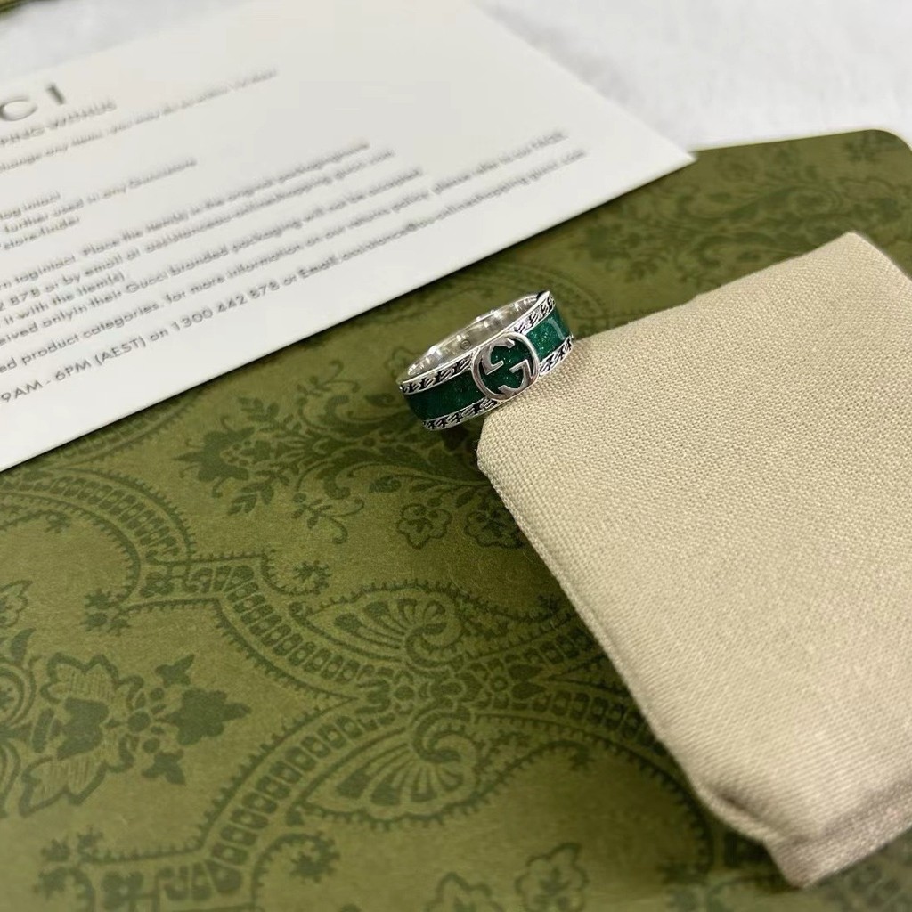 ORLC GG Ancient Home  925Silver ring Letter green enamel celebrity-style fashion ring