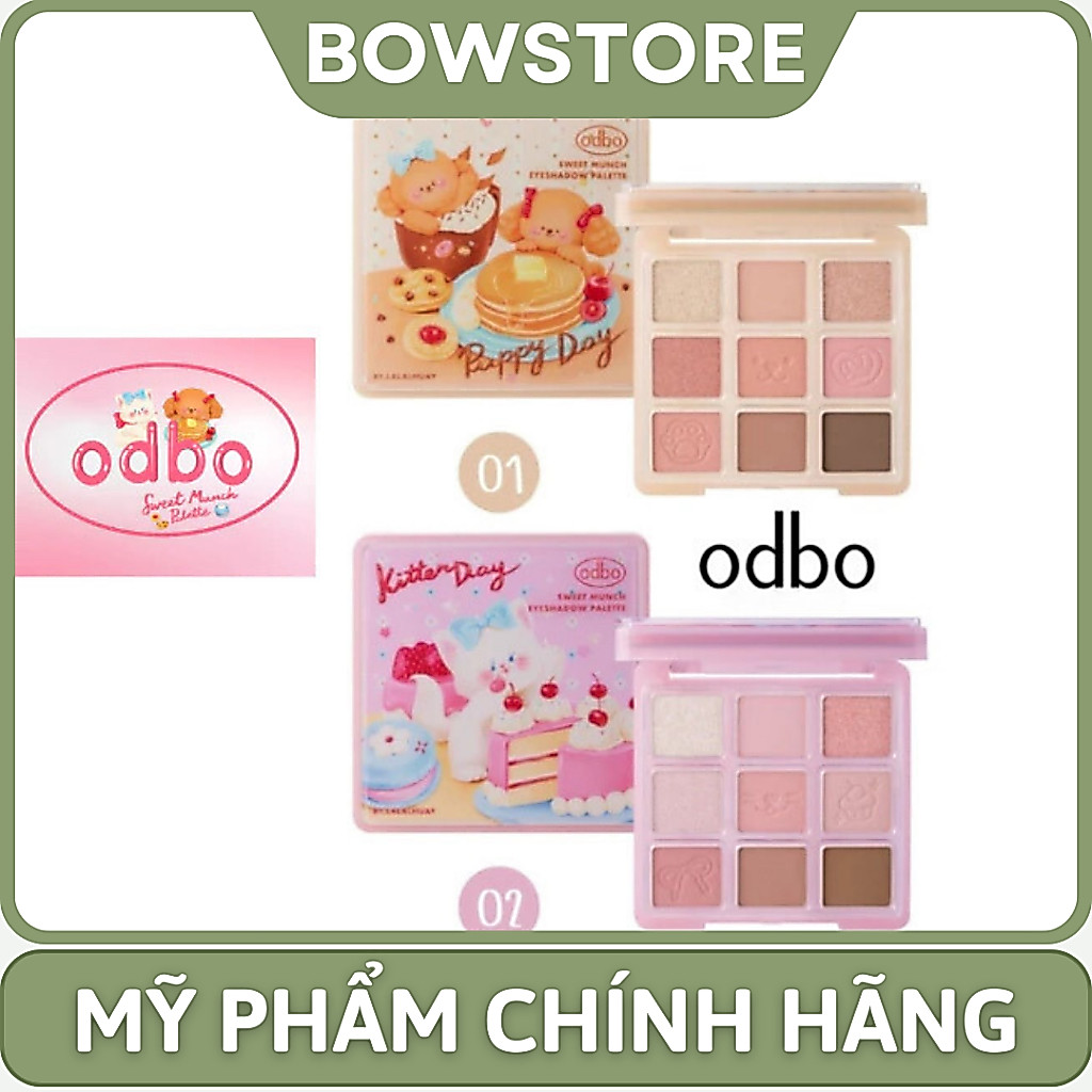 [ODBO] Bảng Mắt ODBO 9 Ô Tặng Kèm Kẹp Tóc Cute  OD2024 Sweet Munch Eyeshadow Palette Puppy DayKitten