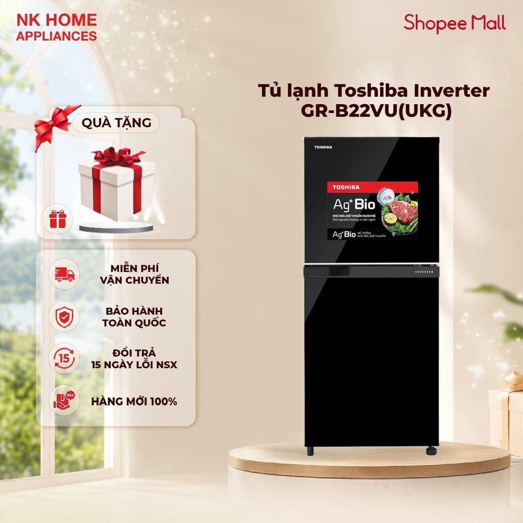 Tủ lạnh Toshiba Inverter 180 lít GR-B22VU(UKG) - Hàng chính hãng, - Bảo hành 24 tháng