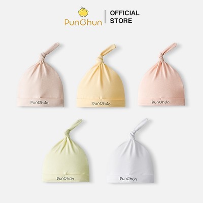 [PUNCHUN 0-6M] Mũ thắt Fluffy cho bé sơ sinh chất liệu xuân hè