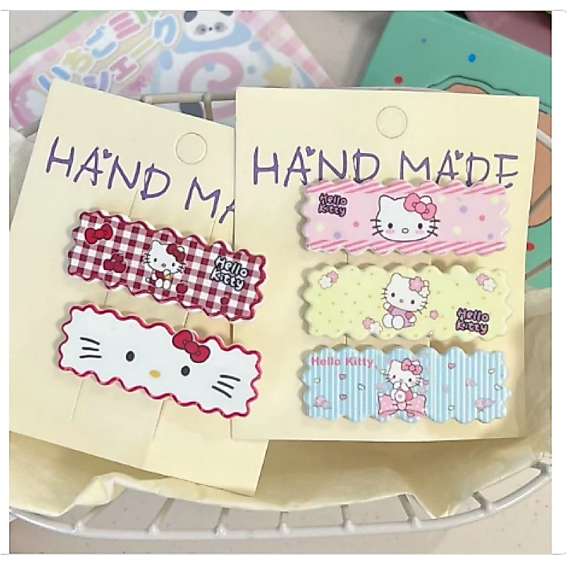 Set kẹp nhựa chỉ từ 4k Acylic hello kitty hình vuông đa dạng màu sắc - Phụ Kiện Tóc Nữ